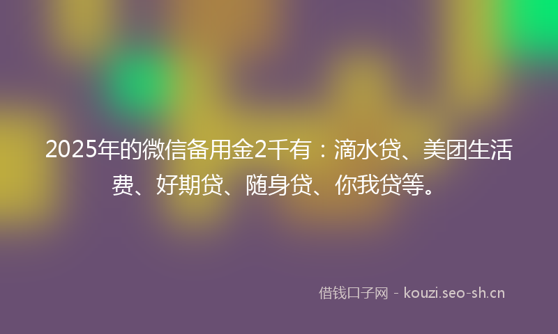 2025年的微信备用金2千有：滴水贷、美团生活费、好期贷、随身贷、你我贷等。