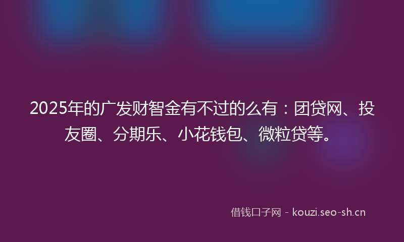 2025年的广发财智金有不过的么有：团贷网、投友圈、分期乐、小花钱包、微粒贷等。