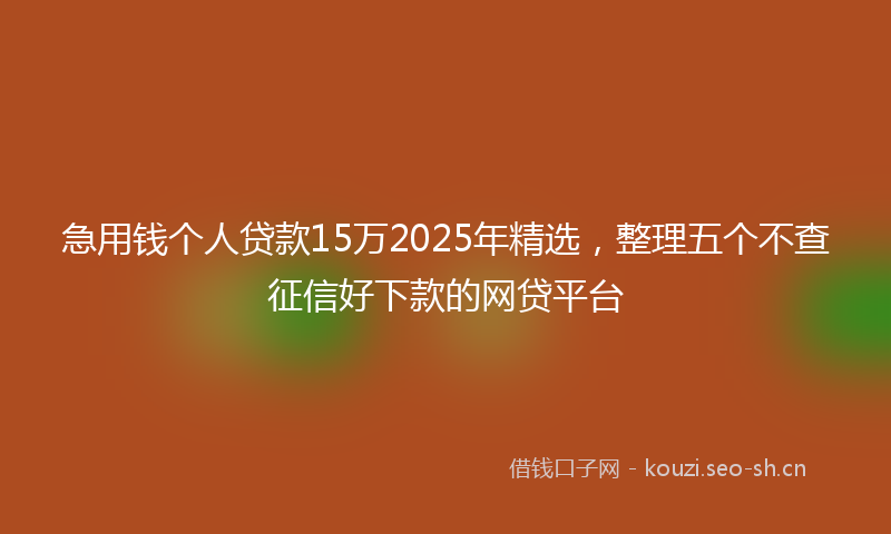 急用钱个人贷款15万2025年精选，整理五个不查征信好下款的网贷平台