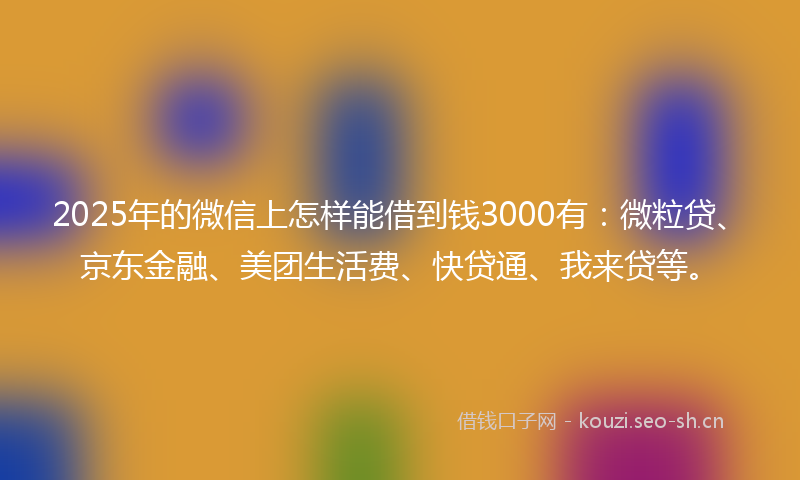 2025年的微信上怎样能借到钱3000有：微粒贷、京东金融、美团生活费、快贷通、我来贷等。