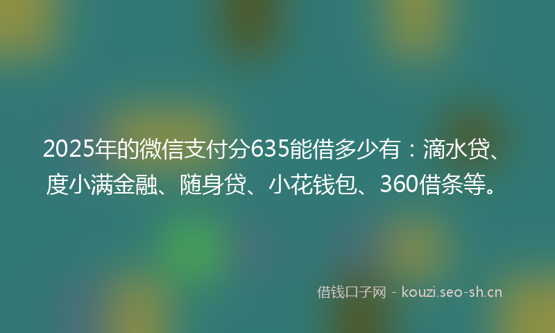 2025年的微信支付分635能借多少有：滴水贷、度小满金融、随身贷、小花钱包、360借条等。