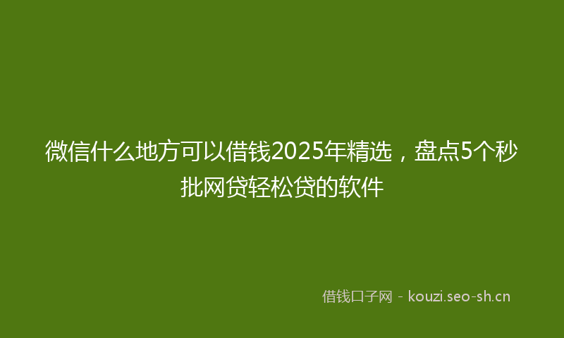 微信什么地方可以借钱2025年精选，盘点5个秒批网贷轻松贷的软件