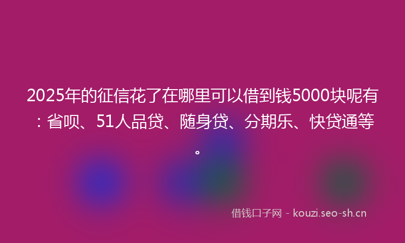 2025年的征信花了在哪里可以借到钱5000块呢有：省呗、51人品贷、随身贷、分期乐、快贷通等。
