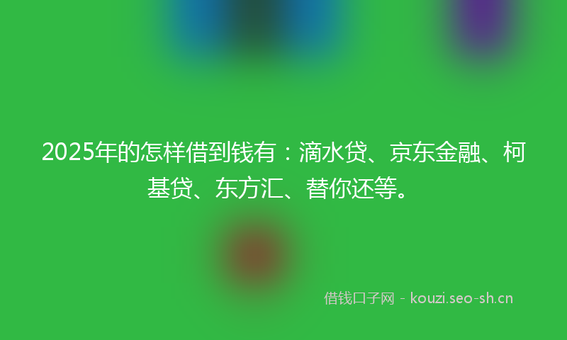 2025年的怎样借到钱有：滴水贷、京东金融、柯基贷、东方汇、替你还等。