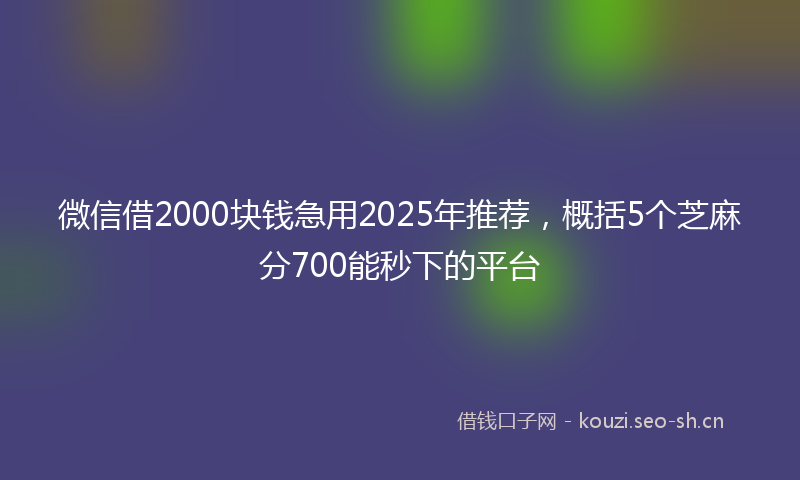 微信借2000块钱急用2025年推荐,概括5个芝麻分700能秒下的平台