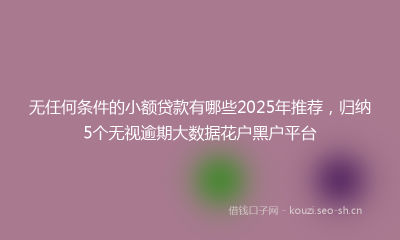 无任何条件的小额贷款有哪些2025年推荐，归纳5个无视逾期大数据花户黑户平台