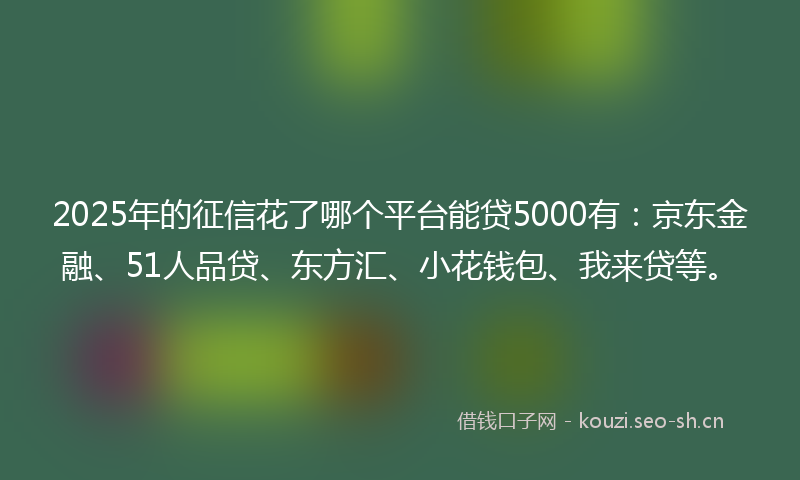 2025年的征信花了哪个平台能贷5000有：京东金融、51人品贷、东方汇、小花钱包、我来贷等。