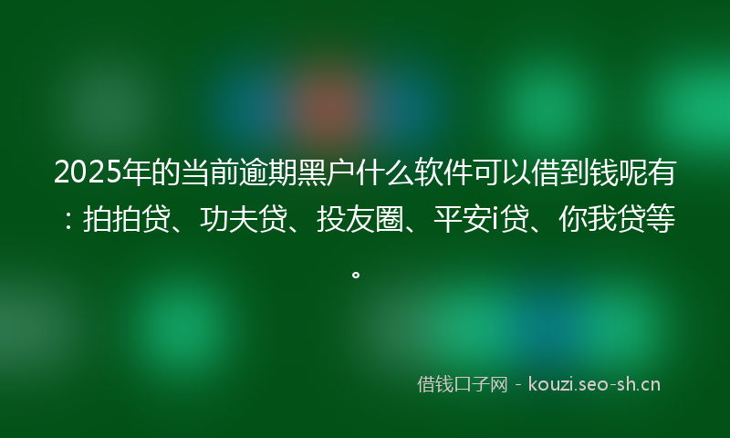 2025年的当前逾期黑户什么软件可以借到钱呢有：拍拍贷、功夫贷、投友圈、平安i贷、你我贷等。