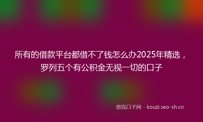 所有的借款平台都借不了钱怎么办2025年精选，罗列五个有公积金无视一切的口子