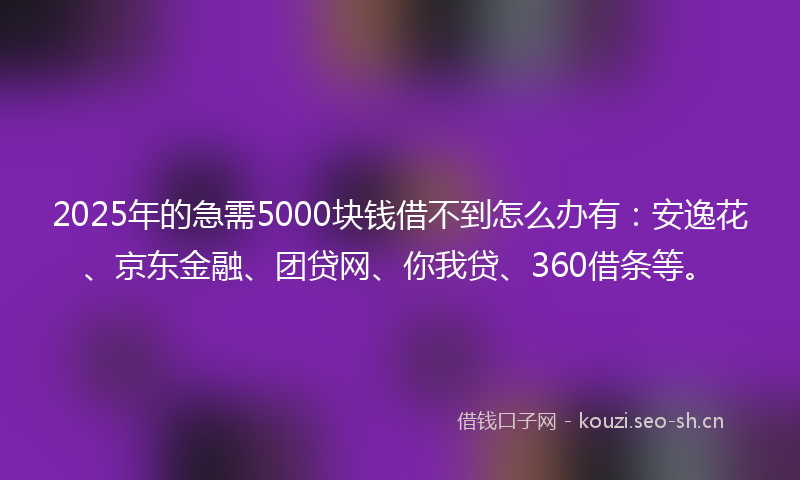 2025年的急需5000块钱借不到怎么办有：安逸花、京东金融、团贷网、你我贷、360借条等。