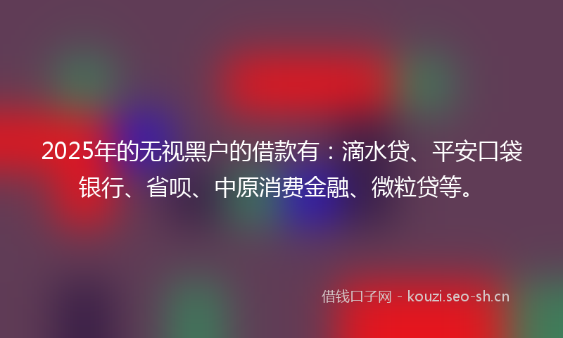 2025年的无视黑户的借款有：滴水贷、平安口袋银行、省呗、中原消费金融、微粒贷等。
