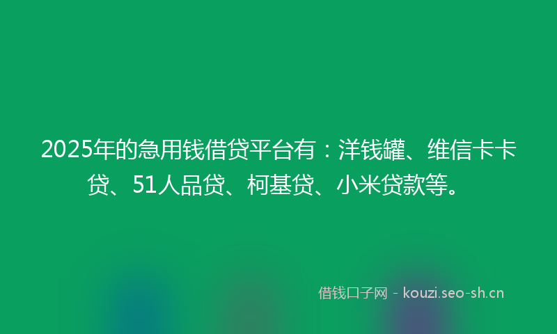 2025年的急用钱借贷平台有：洋钱罐、维信卡卡贷、51人品贷、柯基贷、小米贷款等。