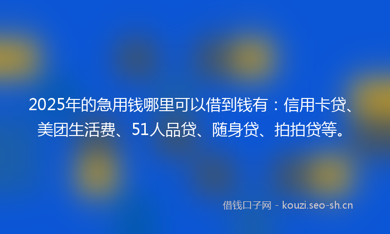 2025年的急用钱哪里可以借到钱有：信用卡贷、美团生活费、51人品贷、随身贷、拍拍贷等。