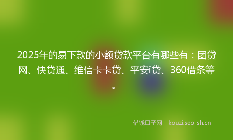 2025年的易下款的小额贷款平台有哪些有：团贷网、快贷通、维信卡卡贷、平安i贷、360借条等。