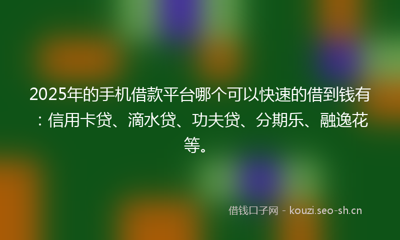 2025年的手机借款平台哪个可以快速的借到钱有：信用卡贷、滴水贷、功夫贷、分期乐、融逸花等。