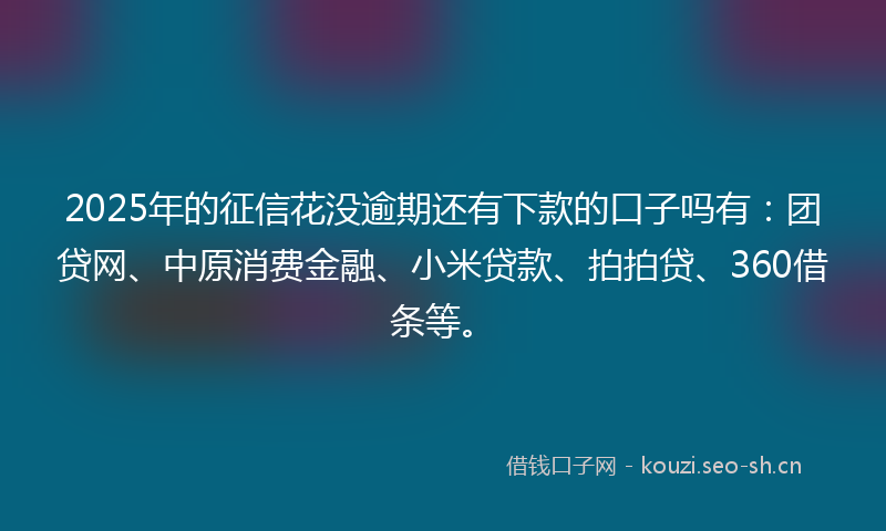 2025年的征信花没逾期还有下款的口子吗有：团贷网、中原消费金融、小米贷款、拍拍贷、360借条等。