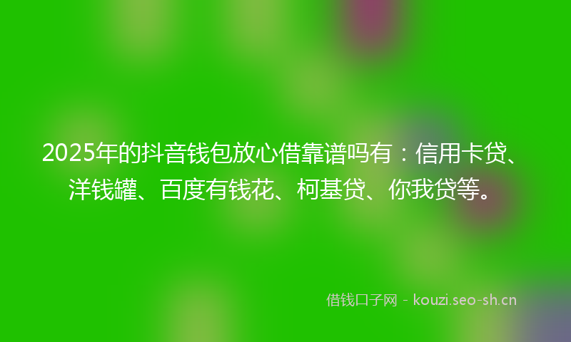 2025年的抖音钱包放心借靠谱吗有：信用卡贷、洋钱罐、百度有钱花、柯基贷、你我贷等。