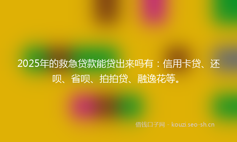 2025年的救急贷款能贷出来吗有:信用卡贷、还呗、省呗、拍拍贷、融逸花等。