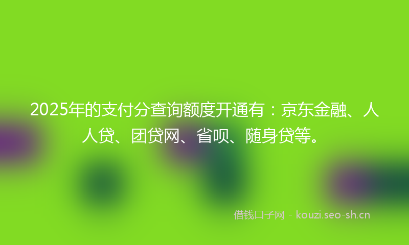 2025年的支付分查询额度开通有：京东金融、人人贷、团贷网、省呗、随身贷等。