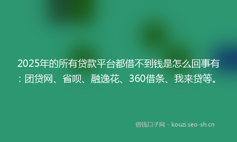 2025年的所有贷款平台都借不到钱是怎么回事有：团贷网、省呗、融逸花、360借条、我来贷等。