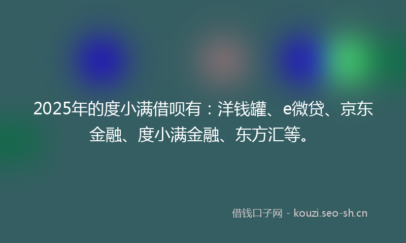 2025年的度小满借呗有：洋钱罐、e微贷、京东金融、度小满金融、东方汇等。