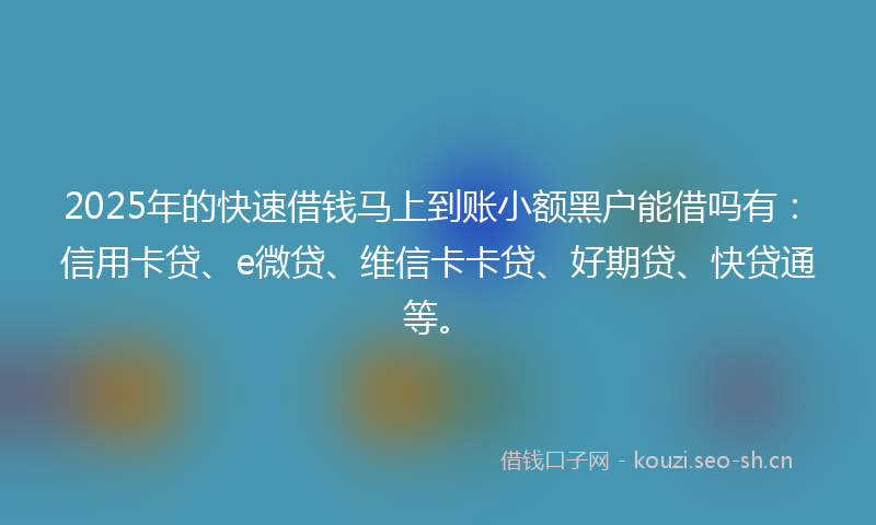 2025年的快速借钱马上到账小额黑户能借吗有：信用卡贷、e微贷、维信卡卡贷、好期贷、快贷通等。