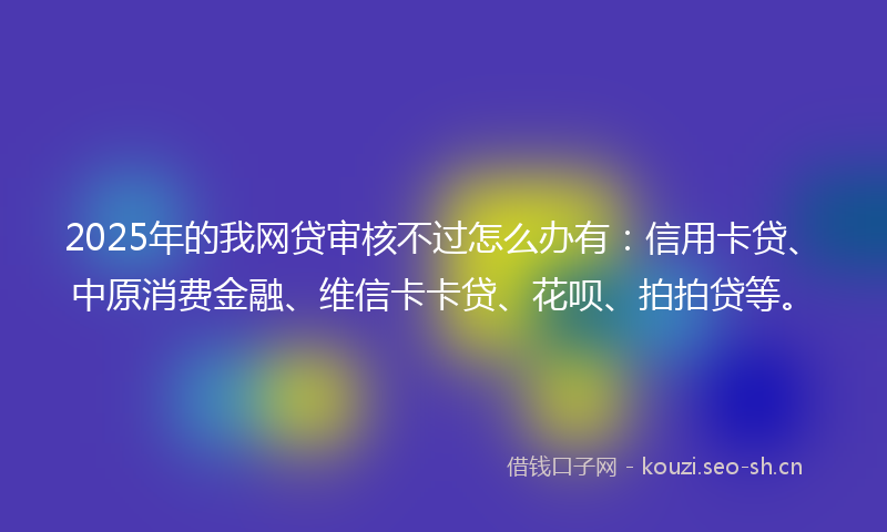 2025年的我网贷审核不过怎么办有：信用卡贷、中原消费金融、维信卡卡贷、花呗、拍拍贷等。