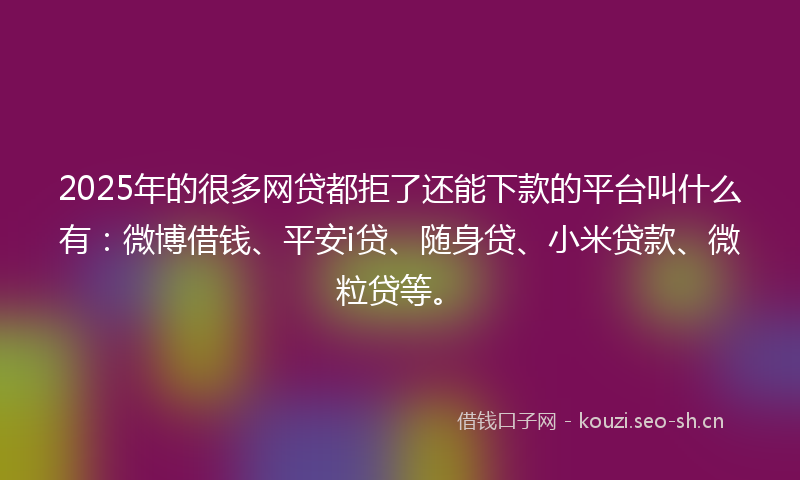 2025年的很多网贷都拒了还能下款的平台叫什么有：微博借钱、平安i贷、随身贷、小米贷款、微粒贷等。