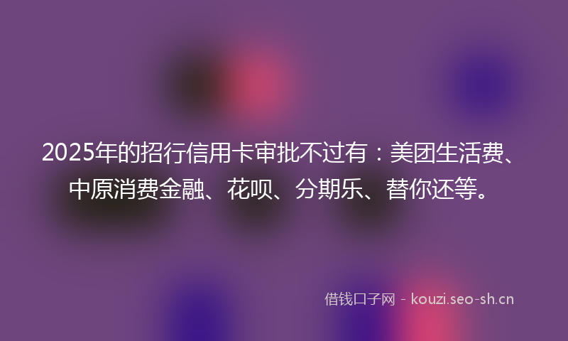 2025年的招行信用卡审批不过有：美团生活费、中原消费金融、花呗、分期乐、替你还等。