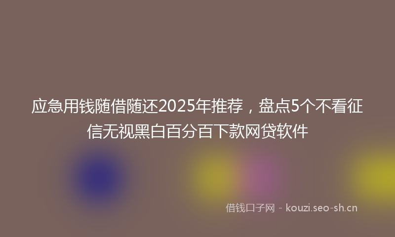 应急用钱随借随还2025年推荐，盘点5个不看征信无视黑白百分百下款网贷软件