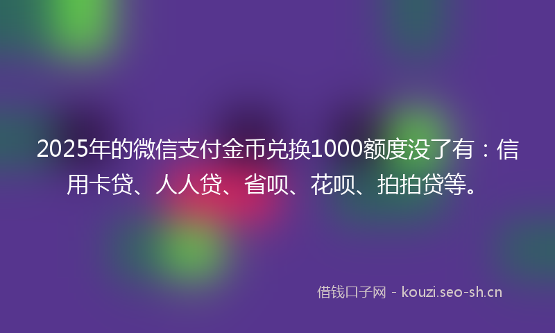 2025年的微信支付金币兑换1000额度没了有：信用卡贷、人人贷、省呗、花呗、拍拍贷等。
