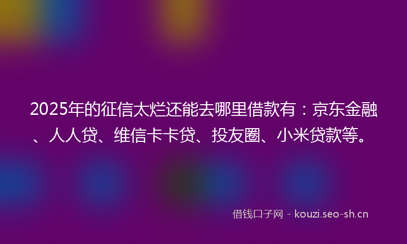 2025年的征信太烂还能去哪里借款有：京东金融、人人贷、维信卡卡贷、投友圈、小米贷款等。
