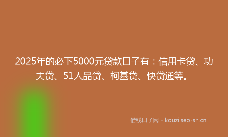 2025年的必下5000元贷款口子有：信用卡贷、功夫贷、51人品贷、柯基贷、快贷通等。