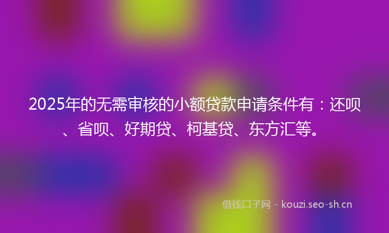 2025年的无需审核的小额贷款申请条件有：还呗、省呗、好期贷、柯基贷、东方汇等。