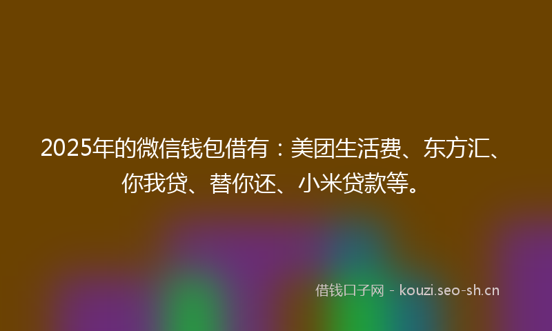 2025年的微信钱包借有：美团生活费、东方汇、你我贷、替你还、小米贷款等。