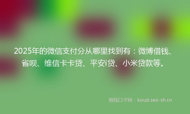2025年的微信支付分从哪里找到有：微博借钱、省呗、维信卡卡贷、平安i贷、小米贷款等。