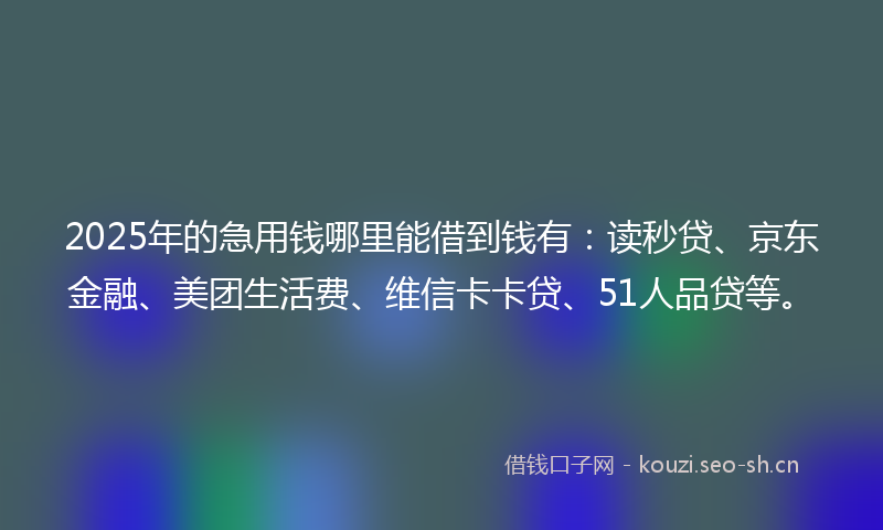 2025年的急用钱哪里能借到钱有：读秒贷、京东金融、美团生活费、维信卡卡贷、51人品贷等。