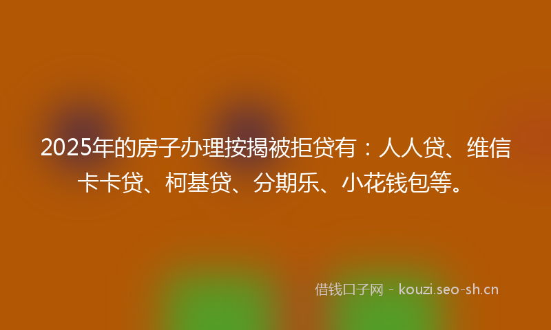 2025年的房子办理按揭被拒贷有：人人贷、维信卡卡贷、柯基贷、分期乐、小花钱包等。
