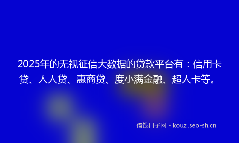 2025年的无视征信大数据的贷款平台有：信用卡贷、人人贷、惠商贷、度小满金融、超人卡等。
