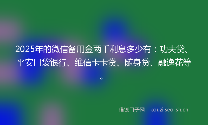 2025年的微信备用金两千利息多少有：功夫贷、平安口袋银行、维信卡卡贷、随身贷、融逸花等。
