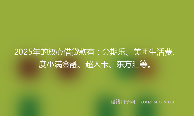 2025年的放心借贷款有：分期乐、美团生活费、度小满金融、超人卡、东方汇等。