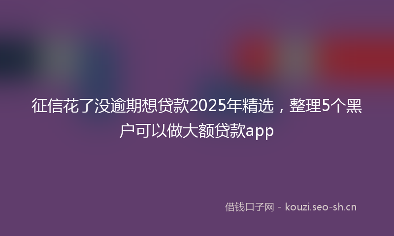 征信花了没逾期想贷款2025年精选，整理5个黑户可以做大额贷款app