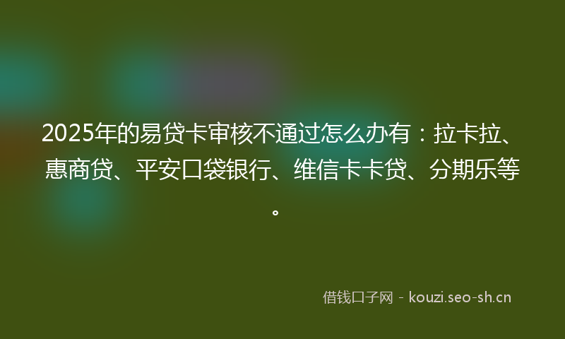 2025年的易贷卡审核不通过怎么办有：拉卡拉、惠商贷、平安口袋银行、维信卡卡贷、分期乐等。