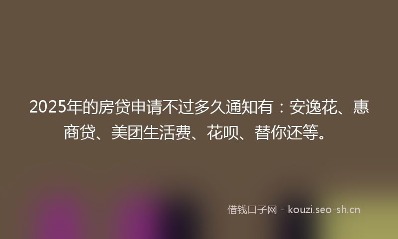2025年的房贷申请不过多久通知有：安逸花、惠商贷、美团生活费、花呗、替你还等。