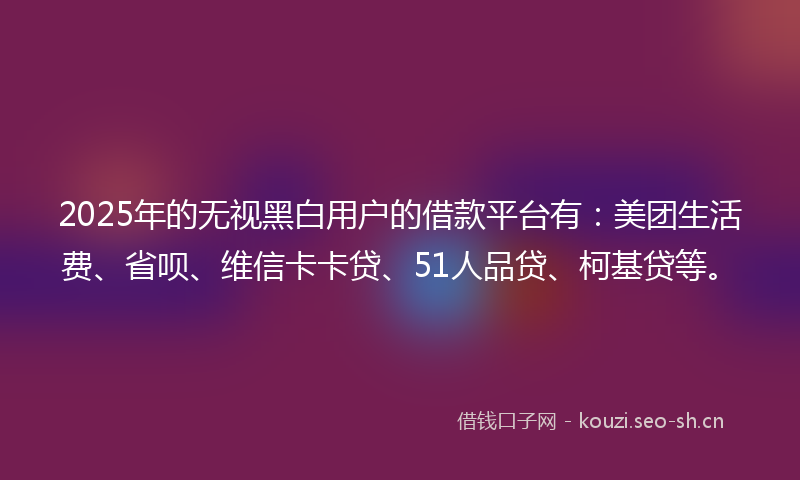2025年的无视黑白用户的借款平台有：美团生活费、省呗、维信卡卡贷、51人品贷、柯基贷等。