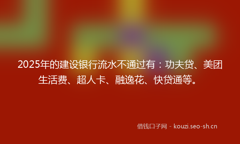 2025年的建设银行流水不通过有：功夫贷、美团生活费、超人卡、融逸花、快贷通等。