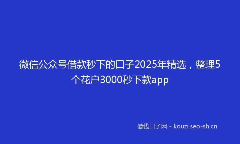 微信公众号借款秒下的口子2025年精选，整理5个花户3000秒下款app