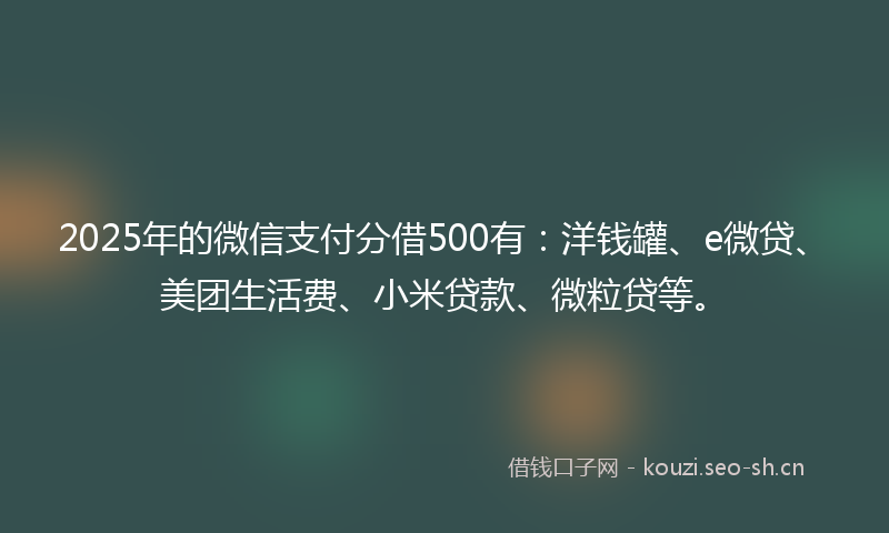 2025年的微信支付分借500有：洋钱罐、e微贷、美团生活费、小米贷款、微粒贷等。
