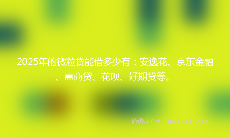 2025年的微粒贷能借多少有：安逸花、京东金融、惠商贷、花呗、好期贷等。