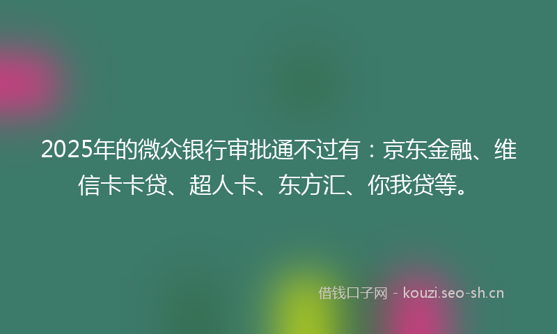 2025年的微众银行审批通不过有：京东金融、维信卡卡贷、超人卡、东方汇、你我贷等。